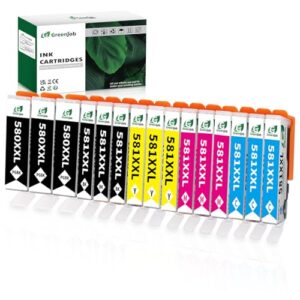 Greenjob PGI-580XXL CLI-581XXL Compatible Ink Cartridges Replacement for Canon PIXMA TS6150 TS6151 TS6250 TS6251 TS6350 TS6351 TS705 TR7550 TS8150 TS8151 TS8250 TS8251 TR8550 TS9150 TS9550 (15-Pack)