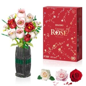 Under the Baubles Roses Flowers Bouquet Building Kit for Adults - Artificial Rose Flower Bouquet with Vase for Home Decor - Mothers Day