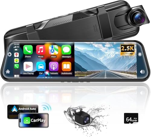 9.66" Mirror Dash Cam Front and Rear 2.5K+1080P