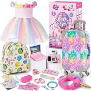 Tacobear 19Pcs 18 Inch Girl Doll Accessories Travel Play Set with Suitcase Clothes Dress Backpack Neck Pillow Camera