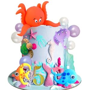 JeVenis Under the Sea Cake Toppers Ocean Animal Cupcake Toppers Under the Sea Party Decorations Ocean Sea Theme Baby Shower Birthday Party Cake Decorations