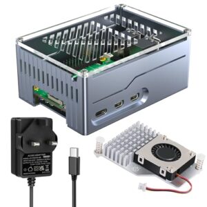 Miuzei Metal Case for Raspberry Pi 5 Support SSD PCIe M.2 NVMe Hat Key-M Shield Top X1001/X1000/X1003 Case for Raspberry Pi 5 4GB/8GB with Official Active Cooler 5.1V 5A Power Supply 27W