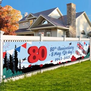 AhfuLife 1Pcs Large VE Day 80th Anniversary Banner Flag for 2025 Victory in Europe Day