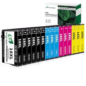 Greenjob 18XL Ink Cartridges Replacement for Epson 18 Ink Cartridges Compatible with Expression Home XP-102 XP-202 XP-205 XP-212 XP-215 XP-225 XP-30 XP-302 XP-305 XP-312 XP-315 XP-322 XP-325 (15 Pack)