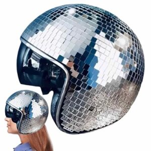 Disco Ball Helmet With Retractable Visor- Disco Ball Cap Disco Helmet Glitter Mirror Glass Disco Ball Hat For DJ Club Stage Bar Party Wedding Holiday-Glitter Mirror Glass Headgear Party Decoratio