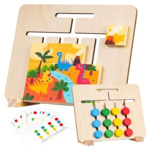 Montessori Toys for 3-7 Year Olds Boys Girls: Wooden Slide Puzzle Games for Kids Age 4 5 6 Educational Learning Birthday Gifts for 3-8 Year Old Travel Dinosaur Sensory Toy for 2 3 4 Year Old Toddle
