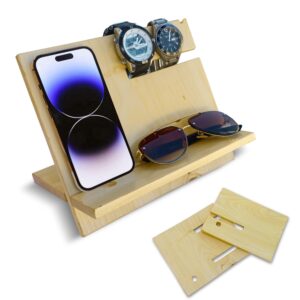 SHOPUKASA Wooden Phone Stand | Docking Station | Nightstand Organizer | Valet Tray for Men | Bedside Table | Birthday Gift for Husband