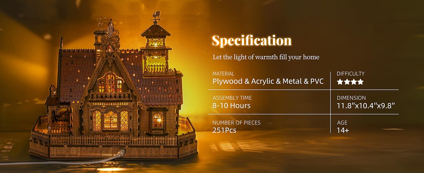 FUNPOLA LED 3D Wood Puzzle Countryside Cottage Model