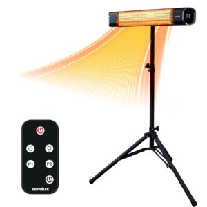 Senelux Electric Infrared Patio Heater 2000W with Tripod | IP65 Water-Resistant Radiant Heater for Indoor & Outdoor | Remote Control