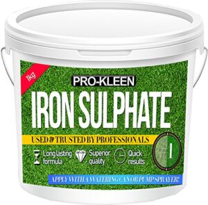 Pro-Kleen Iron Sulphate 1 KG PREMIUM Ferrous (Makes up to 1000L When Diluted & Covers up to 1000m2) Pure Lawn Tonic- Lawn Conditioner and Turf Hardener. Damp Grade Soluble in Wate