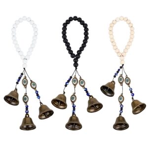 OLYCRAFT 3 Pcs Witch Bells with Wood Beads 30.5cm Long Witchcraft Decor Protection Bells Evil Eye Handmade Witch Bells Witch Wind Chimes Witch Bells for Door Knob Witchy Home Deco