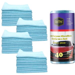 CarMax™ - 40 Multi-Purpose Blue Car Cleaning & Detailing Microfibres on a Roll- reusable microfibre towels 30cm x 30cm on tear-off roll