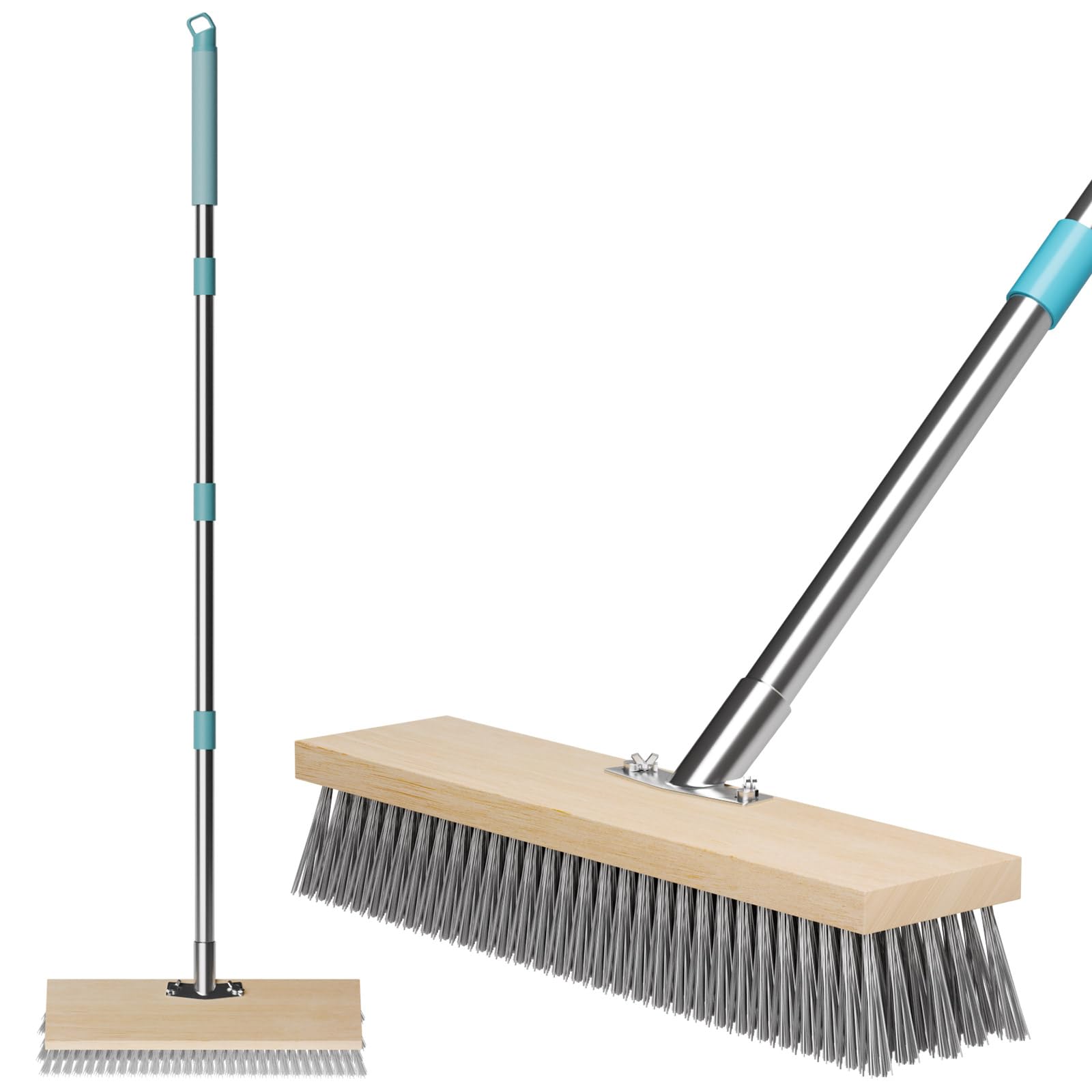 Heavy Duty Wire Broom Deck Scrub Brush with Long Handle 60"