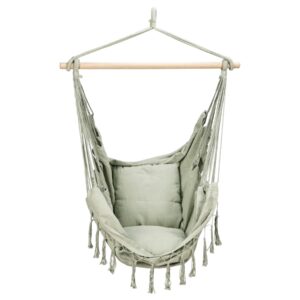 GEEZY Hammock Swing Chair – Indoor & Outdoor Green Hanging Chair with Wooden Spreader Bar