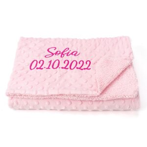 SIMYJOY Personalised Baby Blanket Customised Baby Blanket Embroidered with Name Fleece Bubble Blanket Personalised Baby Boy Girl Gifts Pink