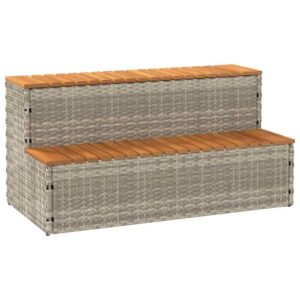 idaxl poly rattan hot tub steps - light grey acacia wood with powder-coated steel