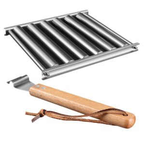 Yardwe Camping Sausage Barbecue Grill Stainless Steel Sausage Roller with Wooden Handle