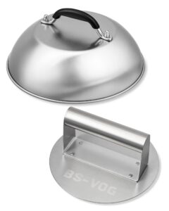 BS-VOG Smashed Burger Kit with 6.2 Inch Burger Press & 9 Inch Cheese Melting Dome，Stainless Steel Heavy Duty Griddle Accessories Kit for Meat