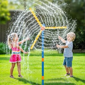 VATOS 57" Windmill Sprinkler Toy for Kids - 360° Rotating Outdoor Water Spray with 36 Splash Holes