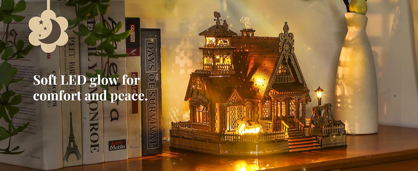 FUNPOLA LED 3D Wood Puzzle Countryside Cottage Model