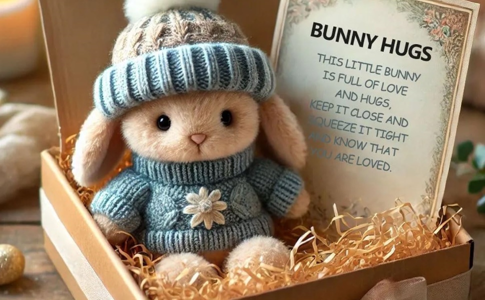 Mini Cute Funny Positive Life Bunny Creative Knitted Animal Holding Card