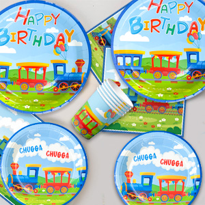 train plates and napkins party supplies
