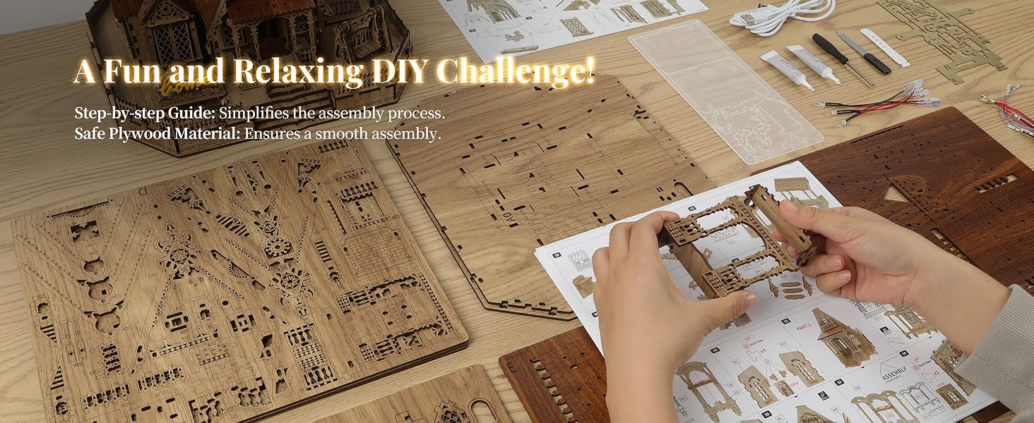 FUNPOLA LED 3D Wood Puzzle Countryside Cottage Model