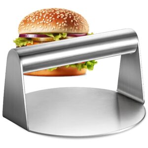 Stainless Steel Burger Press - Heavy Duty 5.5Inch Burger Smasher for Griddle & Flat Tops - Meat Cooking Accessories - Non-Stick Smooth Griddle Smash Burger Press - Round Hamburger Smasher Tool