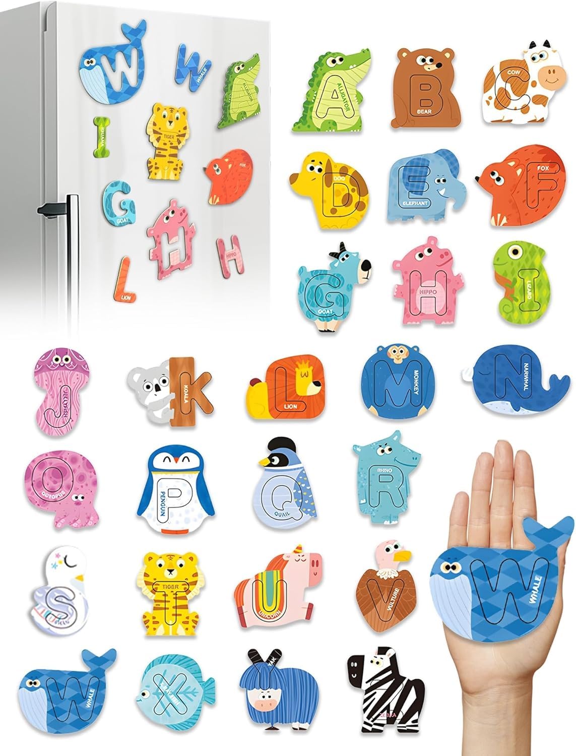 Large Size! Animals Shape Alphabet Magnets Puzzle Magnetic Letters for Fridge & Whiteboard
