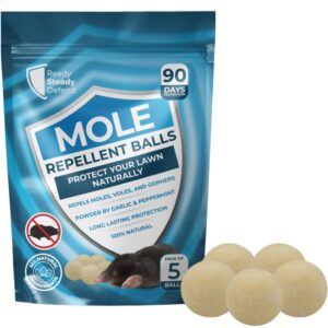 Mole Repellent Balls - Pack of 5 - Effective Mole Deterrent for Gardens UK - Natural Mole Traps for Garden Pests - Easy to Use Mole Repeller for Outdoors - Prevents Damage to Lawns & Gardens