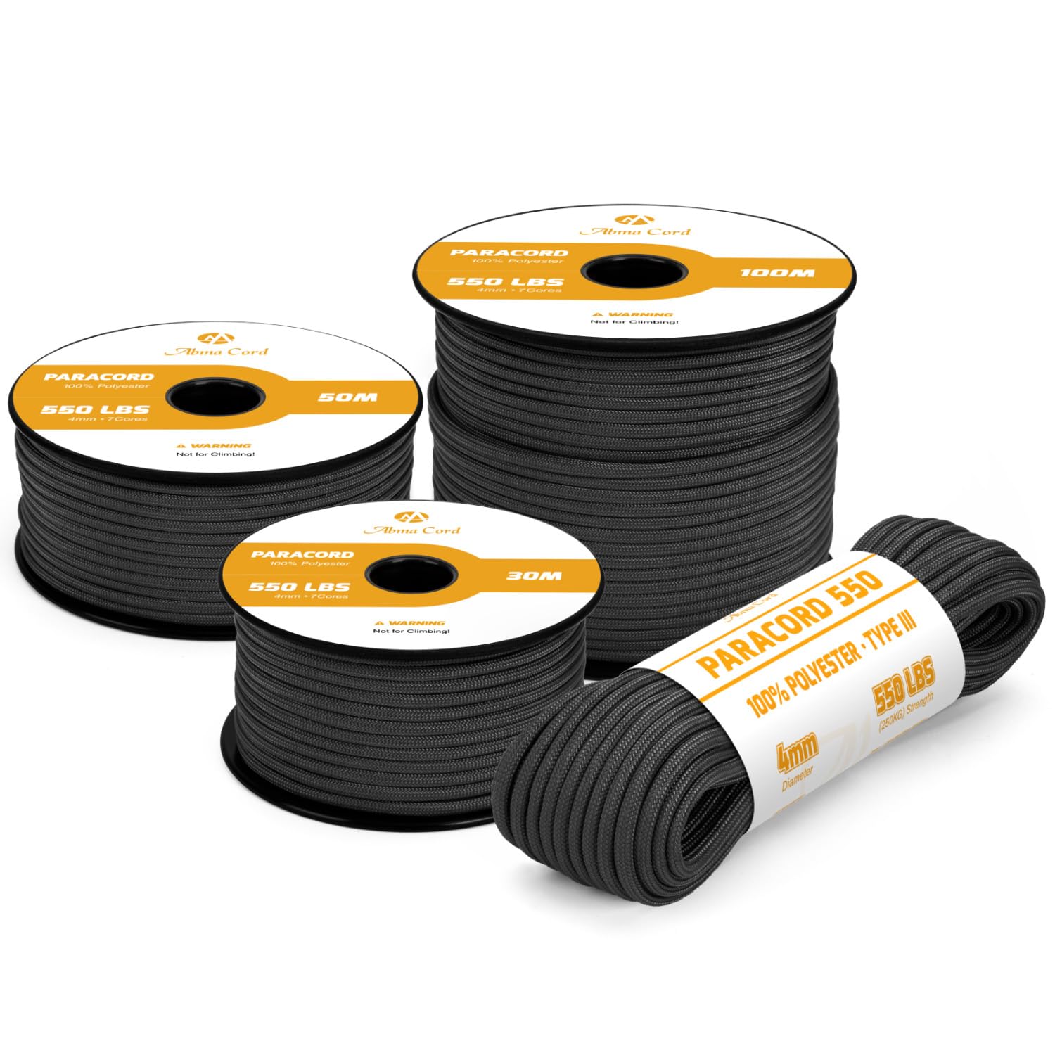 Abma Cord 550 Paracord 4mm 30m Rope 7 Strands Type III Parachute Cord for Crafting
