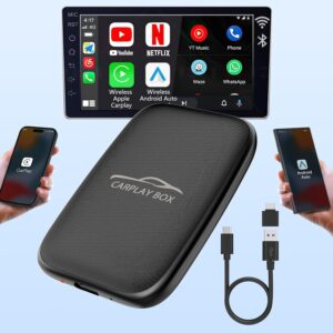 2 in 1 Wireless CarPlay Adapter and Android Auto Wireless Adapter for Factory Wired CarPlay Cars - Wireless CarPlay Dongle Built in Netflix YouTube