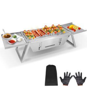 Seahelms Portable BBQ Grill Folding Barbecue Grill Stainless Steel Barbeque Grill Charcoal Grill with Carry Bag for Outdoor