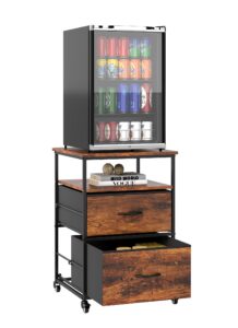 yeshine Mobile Mini Fridge Stand with Storage with Rolling Wheels Mini Fridge Table for Living Room Kitchen Bedroom Office Dorm Vintage Brow