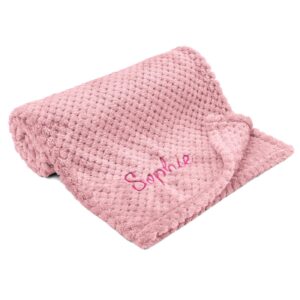 SIMYJOY Personalised Baby Blanket Customised Embroidered with Name Soft Breathable Blanket Baby Boy Girl Gifts Pink