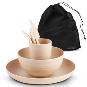 AdvntrPro Camping Dinnerware Set with Travel Bag (Beige)