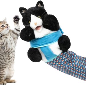 Cat Wrestling Toy Puppet | Cat Hand Puppet for Cat Play | Interactive Cat Plush Hand Puppets Toys with 7 Pockets for Catnip | Durable Stuffed Animal Toy for Indoor Cats to Relieve Boredom