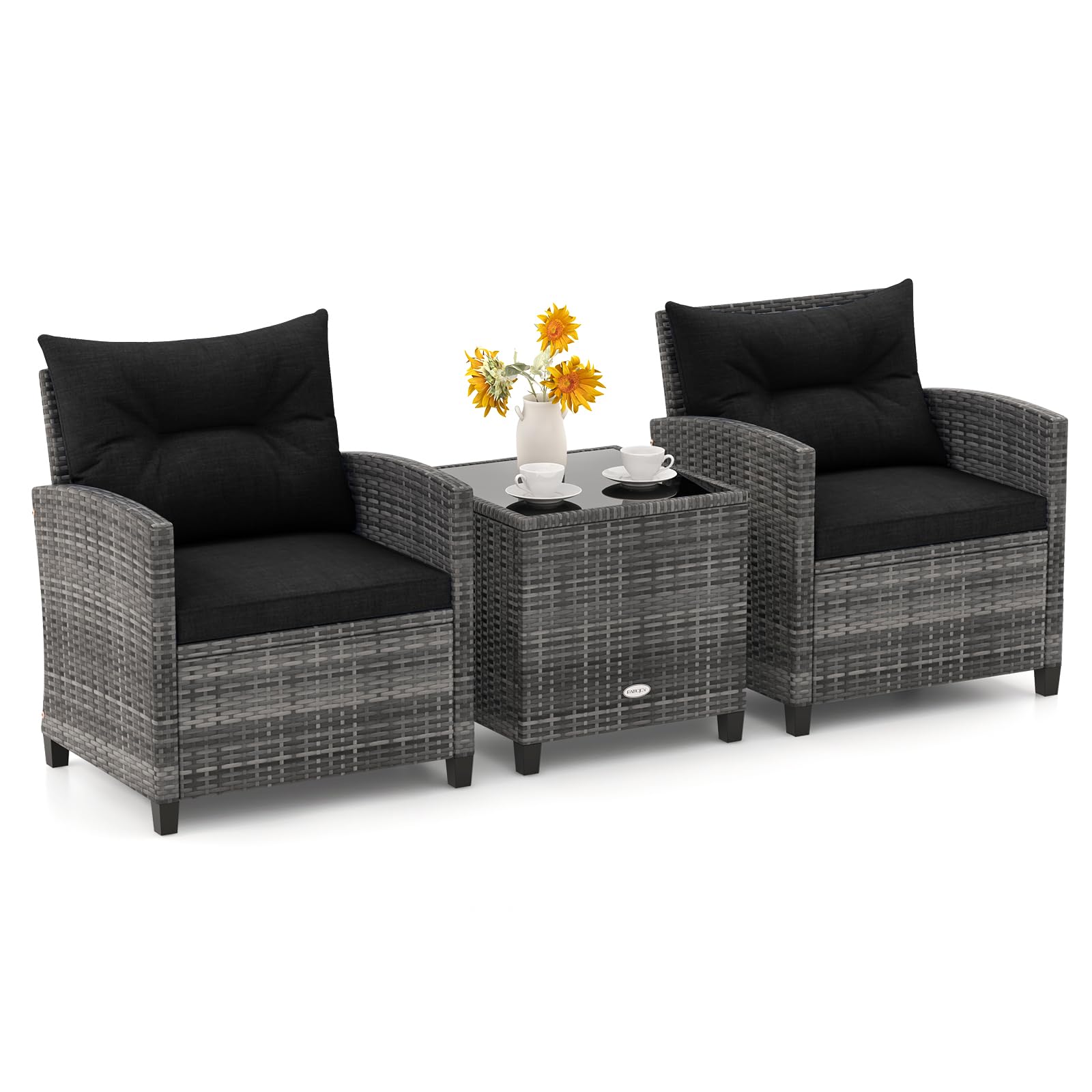 RELAX4LIFE 3 Pieces Outdoor Rattan Bistro Set