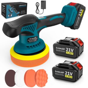 Cordless Car Buffer Polisher 21V - SundpeyPRO 6 Inch Car Buffer with 8 Variable Speed & 2 X 4.0Ah Battery - 6000RPM Portable Dual Action Polisher for Car Detailing Waxing Polishing Scratch Removing