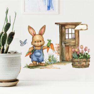 Easter Bunny Wall Stickers Easter Rabbit Flower Spring Wall Decals Stickers Colorful PVC Window Clings Or Home Nursery Easters Party Decorations 11.4x7.8inch