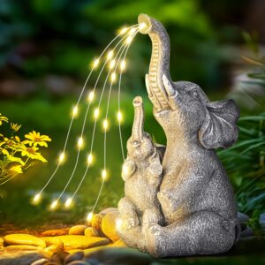 GIGALUMI Solar Garden Statues Embrace Elephant Figurine Lights for Outdoor