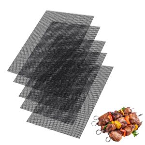 BBQ Grill Mesh Mat Set 5 PCS Non Stick Grilling Mesh Reusable Heat Resistant BBQ Teflon Grill Mats for Grilling Meat