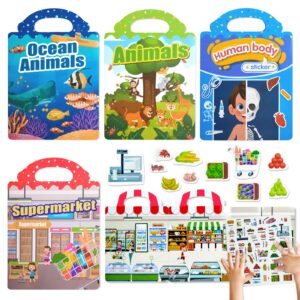 2 3 4 5 Year Old Boy Girl Birthday Gifts: Montessori Educational Toys for Kids Age 2-5 Reusable Sticker Busy Books for 3+ Year Old Toddler Learning Activity Travel Set for Autism Age 2-3 Sensory Toy