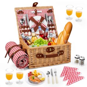Ovshnrr Wicker Picnic Basket Set for 4 Person