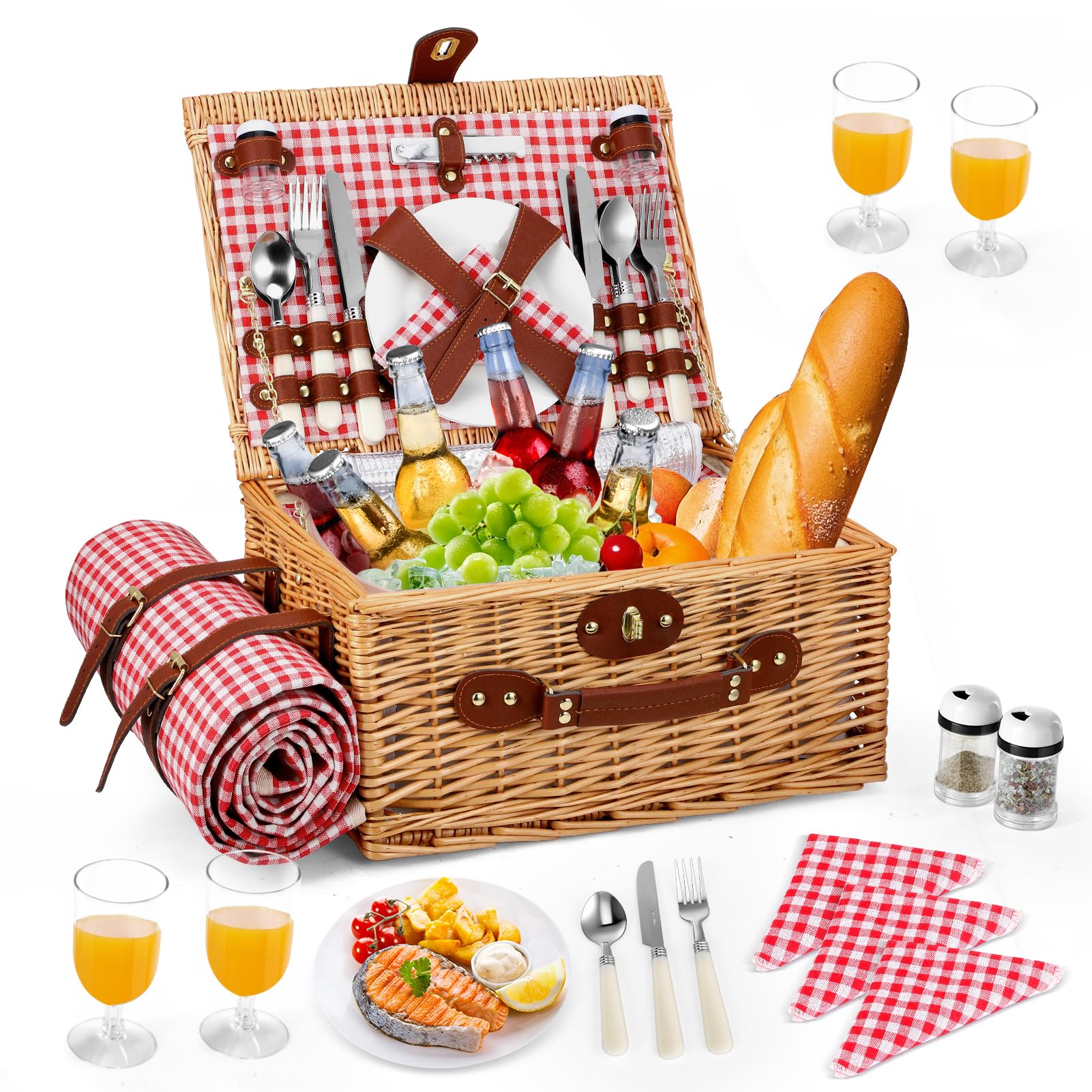 Ovshnrr Wicker Picnic Basket Set for 4 Person