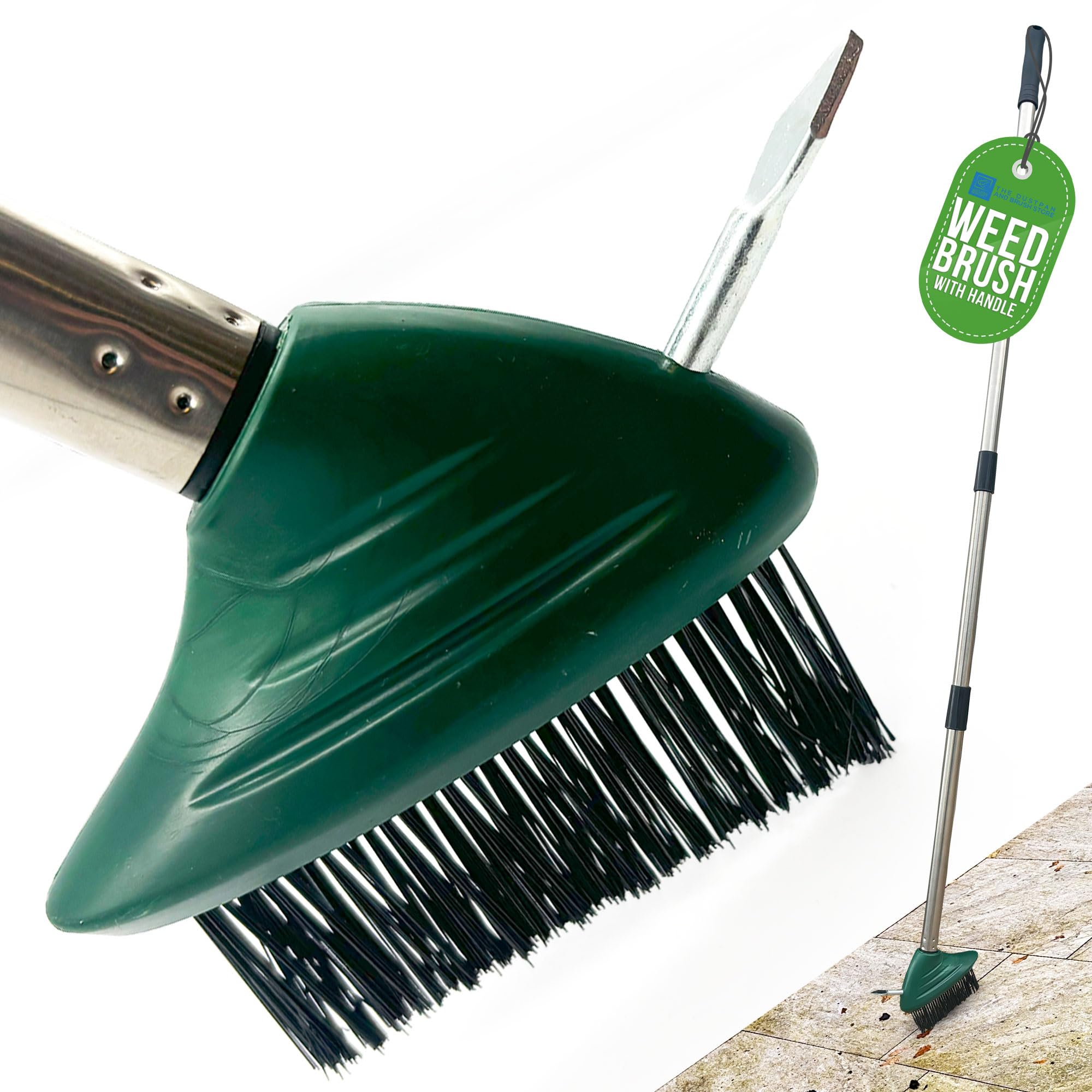 Angled Weed Remover Tool Brush Long Handle with Built-In Weed Scraper Tool