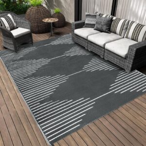 Falflor 150x245cm Reversible Rug for Patios Plastic Outdoor Area Rug Waterproof Garden Floor Carpet Plastic Straw Rug Picnic Blanket for RV Backyard Beach Picnic Balcony(Grey)