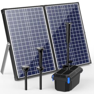 Biling Solar Pond Filter Kit 2500L/H 70W Solar Pond Filtration System with 3 Nozzles Adjustable Valve