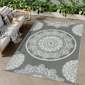 Famibay Outdoor Rug Waterproof Plastic Straw Garden Rugs Reversible Outdoor Rug 120 x 180 cm Outdoor Patio Carpet UV Resistant Portable Indoor Outdoor Area Rug for RV Balcony Picnic Grey