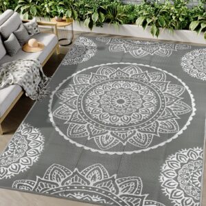Famibay Large Outdoor Rugs for Garden Waterproof Reversible Outdoor Rug 180 x 270 cm Plastic Straw Rug Patio Carpet UV Resistant Portable Indoor Outdoor Area Rug for RV Balcony Picnic Grey